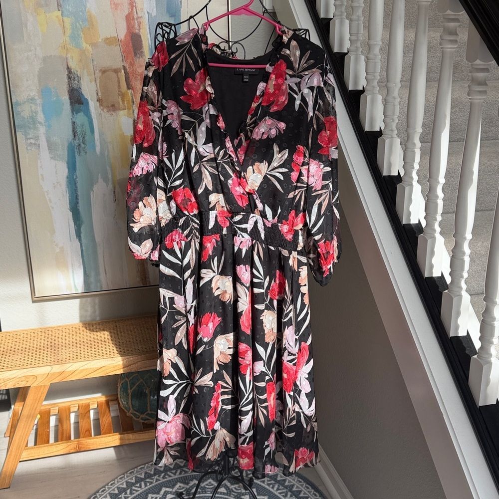 Lane Bryant Crossover Fit & Flare Dress Floral 22/24 Fast Ship EUC